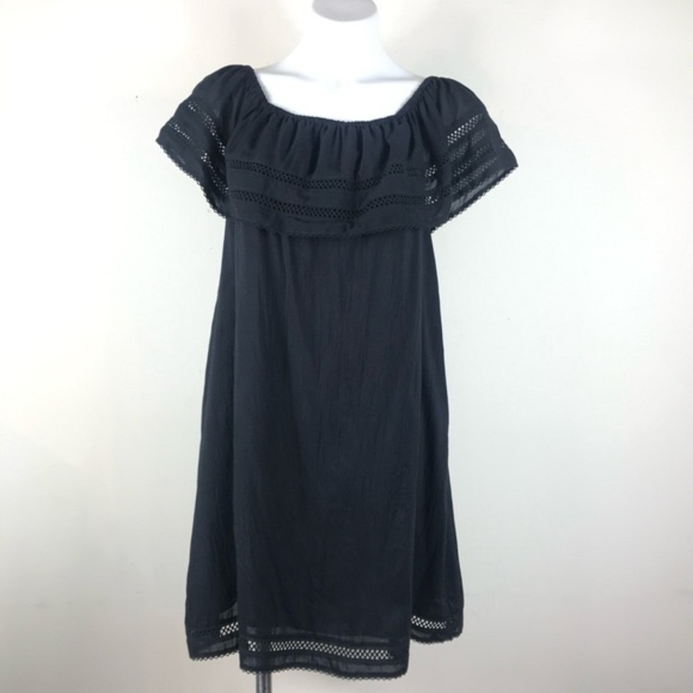 Aritzia Wilfred Emmie Off the Shoulder Boho Peasant Coastal Sun Dress Black M - Picture 15 of 16